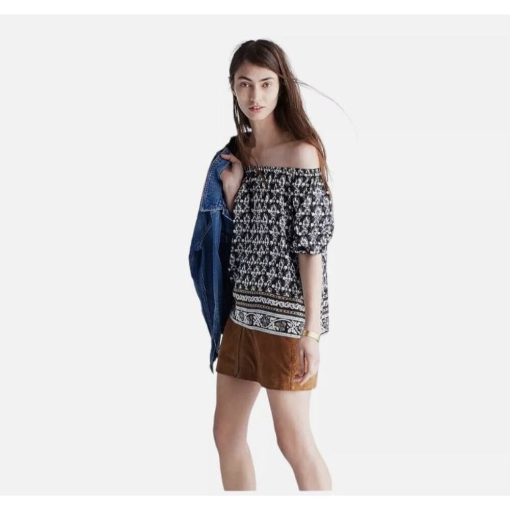Madewell Silk Gardenhouse Off-the-Shoulder Top in Abstract Floral